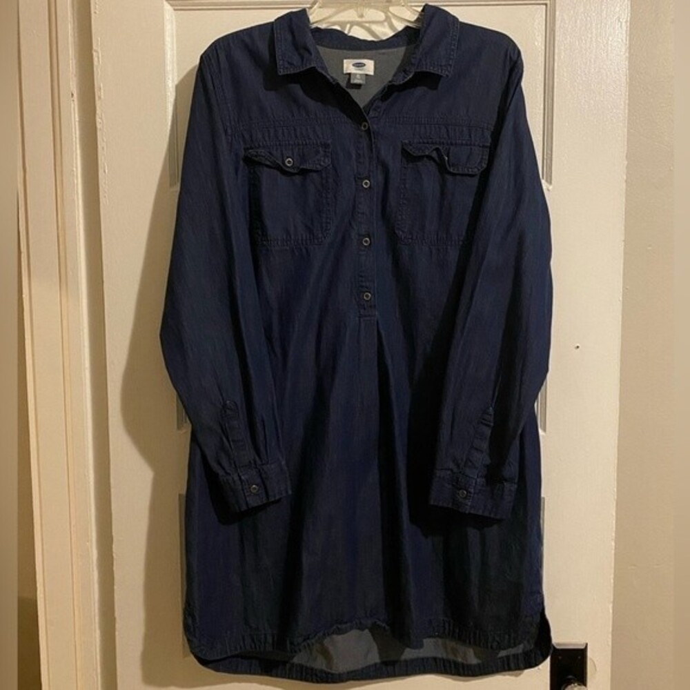 Old Navy Dark Jean Long Sleeve Mid-Thigh Dress